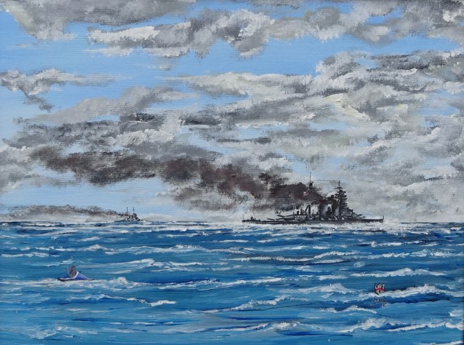 This image has an empty alt attribute; its file name is hms-hood-and-prince-of-wales-heading-for-bismarck.jpg